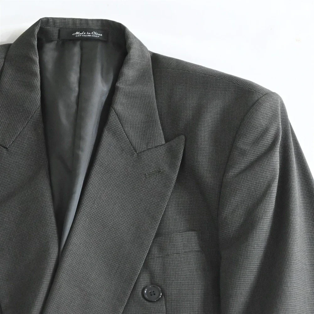 Vtg Bendetti‎ 44L Green Houndstooth Wool Double Breasted Sport Coat Jacket